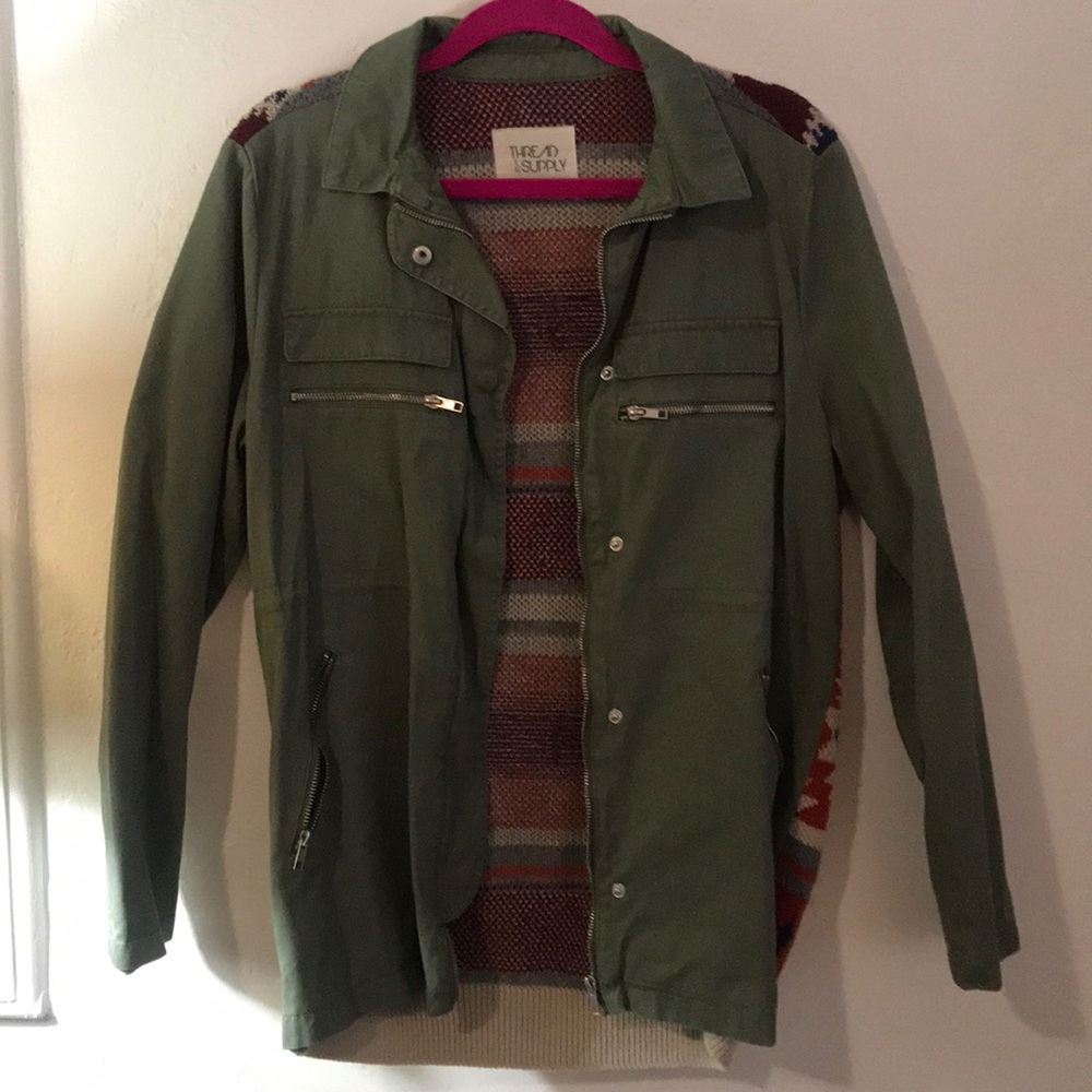 Military green light jacket with native fabric